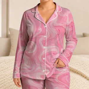 Bubblegum Pink Marble Swirl For Summer Relaxing At Home, Gift Giving, And Travel Days Satin Pajamas Set