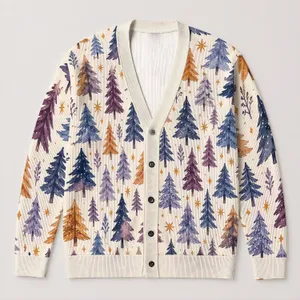 Watercolor Evergreen Trees For Cozy Winter Outings And Casual Everyday Layering For Women All-over Print Knitted Cardigan
