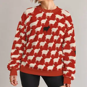 Cream Sheep Silhouettes for Playful Farmhouse Style and Casual Days All-over Print Knitted Sweater