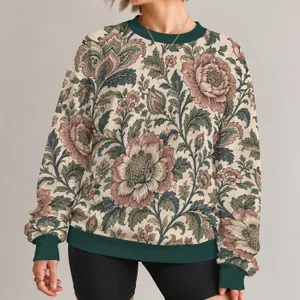 Vintage Teal And Blush Botanicals For Relaxed Everyday Style And Weekend Outings All-over Print Knitted Sweater