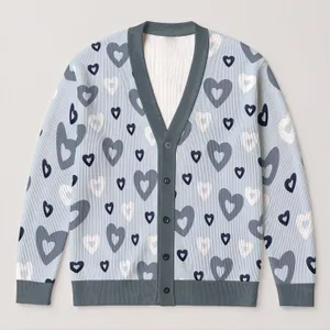 Grey Heart Motifs For Cozy Winter Layering, Casual Date Days, And Everyday Women’s Style All-over Print Knitted Cardigan