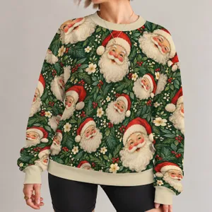 Vintage Santa Faces and Evergreen Florals for Cozy Christmas Holiday Gatherings All-over Print Knitted Sweater