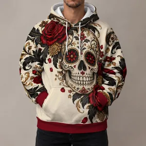 Ivory Sugar Skull Roses for Day of the Dead Festivals and Cultural Celebrations All-over Print Hoodie (Lightweight)