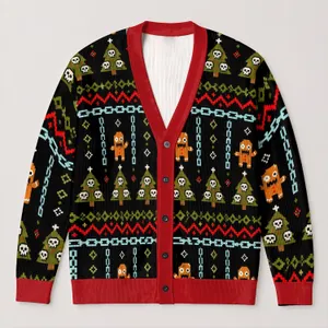 Creepy Gingerbread and Zombie Tree Holiday Style for Retro Christmas Fans and Teens All-over Print Knitted Cardigan