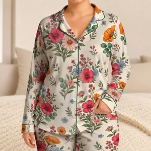 Charming Coral Wildflower Meadow Floral Gift for Spring Garden Lovers and Nature Fans Satin Pajamas Set