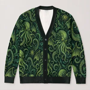 Cthulhu Tentacle Horror for Everyday Lovecraftian Layering and Casual Wear All-over Print Knitted Cardigan