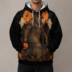 Sasquatch Halloween Moonlit Forest Scene for Spooky Season Celebrations and Fans All-over Print Hoodie (Lightweight)