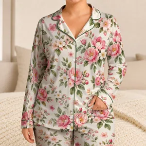 Watercolor Pink Blossoms for Relaxed Evenings and Cozy Weekend Lounging at Home Satin Pajamas Set