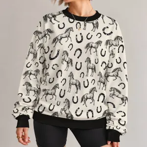 Horses And Horseshoes For Equestrian Weekends And Country Casual Style For Her Outdoors All-over Print Knitted Sweater