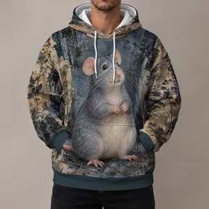 Blue Gray Chef Rat and Newspaper Collage for Cozy Kitchen Nights and Food Lover Gifts All-over Print Hoodie (Lightweight)