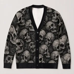 Gothic Skull Grunge for Everyday Layering and Alternative Streetwear Style All-over Print Knitted Cardigan