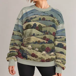 Sheep Countryside Scene for Cozy Farmhouse Weekends and Relaxed Rural Living Outdoors All-over Print Knitted Sweater