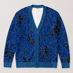 Cthulhu Octopus Ocean Motifs for Everyday Layering and Dark Sea Style All-over Print Knitted Cardigan