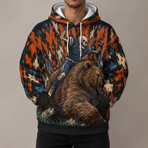 Retro Skeleton Football Player Riding a Roaring Bear for Chicago Game Day Fans All-over Print Hoodie (Lightweight)