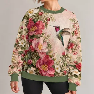 Hummingbird and Floral Garden Motif for Nature Lovers and Springtime Outings All-over Print Knitted Sweater