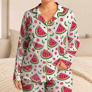 Watermelon Slices And Pink Dots For Cheerful Summer Lounging And Easy Gifting Satin Pajamas Set