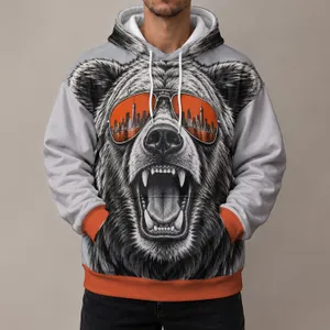 Roaring Bear With Skyline Sunglasses for Game Day and Urban Sports Fans All-over Print Hoodie (Lightweight)