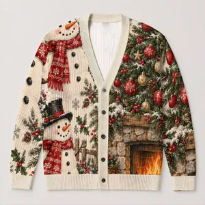 Snowman and Christmas Tree Holiday Cheer for Cozy Winter Gatherings and Festive Women All-over Print Knitted Cardigan