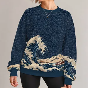 Cresting Ocean Waves for Coastal Weekend Style and Everyday Seaside Living All-over Print Knitted Sweater