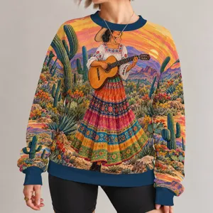 Desert Guitarist Sunset Scene for Bohemian Festival and Everyday Style All-over Print Knitted Sweater
