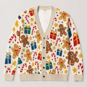 Gingerbread People, Candy Canes & Gift Boxes for Cozy Holiday Gatherings and Winter Cheer All-over Print Knitted Cardigan
