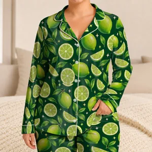 Lemon Lime Citrus Fruit for Fresh Summer Lounging and Relaxed Weekend Style Satin Pajamas Set