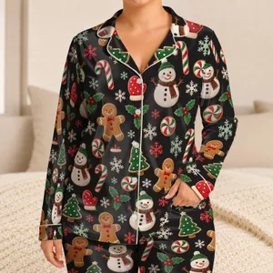 Christmas Gingerbread Snowmen And Candy Canes For Cozy Holiday Cheer Satin Pajamas Set