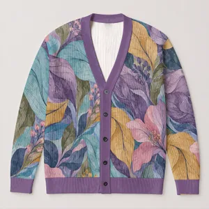 Watercolor Botanical Leaves for Cozy Autumn Layering and Everyday Nature Lovers Style All-over Print Knitted Cardigan