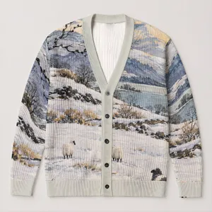 Black Sheep Winter Landscape for Cozy Everyday Layering and Nature Lovers All-over Print Knitted Cardigan