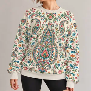 Ornate Paisley Florals for Relaxed Bohemian Everyday Style, Weekend Outings and Travel All-over Print Knitted Sweater