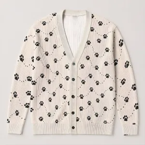 Black Dog Paw Trails for Casual Pet Lover Style and Everyday Outings All-over Print Knitted Cardigan