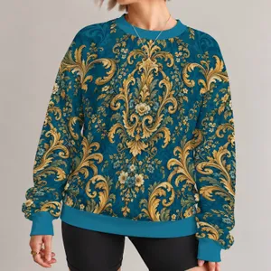 Teal Blue And Gilded Baroque Florals For Autumn Evenings And Elegant Seasonal Outings All-over Print Knitted Sweater