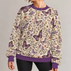 Purple Butterfly And Wildflower Motifs For Cottagecore Spring Outings And Garden Strolls All-over Print Knitted Sweater