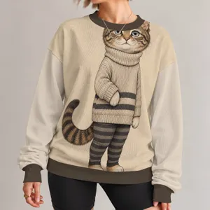 Tabby Cat in Cozy Turtleneck for Casual Everyday Style and Cat Lovers All-over Print Knitted Sweater