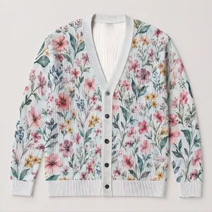 Watercolor Meadow Flowers for Garden Strolls and Everyday Layering All-over Print Knitted Cardigan
