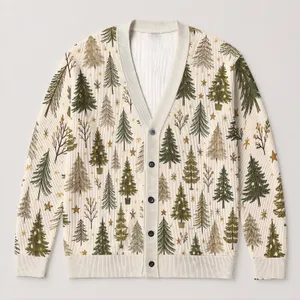 Evergreen Tree Motifs for Cozy Woodland Walks and Relaxed Everyday Layering All-over Print Knitted Cardigan