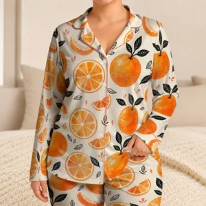 Orange Slice Citrus Lounge Set For Cozy Gift Giving, Relaxed Home Days For All Women Satin Pajamas Set
