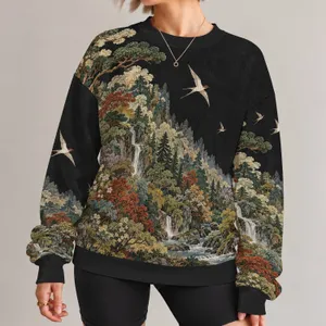 Mountain Forest Birds and Woodland Foliage for Nature-Loving Outdoor Days All-over Print Knitted Sweater