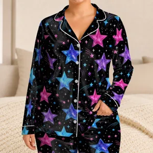Glow-In-The-Dark Star Field For Cozy Bedtime, Sleepovers, And Gift Giving For Girls Satin Pajamas Set