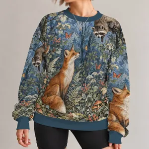Woodland Fox and Forest Friends for Cozy Nature Walks and Relaxed Everyday Outdoor Style All-over Print Knitted Sweater