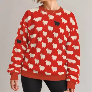 Cream Sheep and Lone Black Sheep Motif for Playful Farmhouse Everyday Style Women All-over Print Knitted Sweater