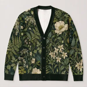 Lush Botanical Garden Florals for Nature-Inspired Everyday Layering All-over Print Knitted Cardigan