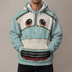 Vintage Teal Cartoon Car Face for Theme Park Trips and Family Road Adventures All-over Print Hoodie (Lightweight)