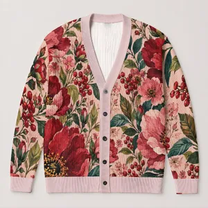 Bohemian Red And Rose Floral Collage For Relaxed Everyday Layering And Artful Style All-over Print Knitted Cardigan