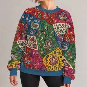 Bohemian Floral Patchwork Motifs For Creative Everyday Outfits And Relaxed Weekend Wear All-over Print Knitted Sweater