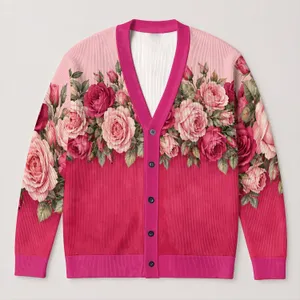 Romantic Rose Garland and Blush Fields for Cozy Autumn Outings and Winter Gatherings All-over Print Knitted Cardigan