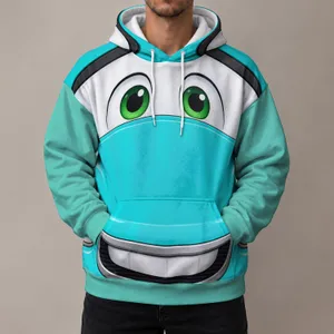 Aqua Cartoon Race Car Face For Theme Park Days And Family Road Trip Fun All-over Print Hoodie (Lightweight)