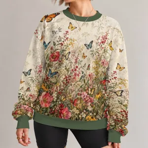 Watercolor Butterflies and Wildflowers for Garden Strolls and Spring Outings for Women All-over Print Knitted Sweater