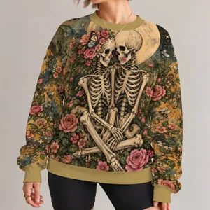 Romantic Skeleton Couple With Moon And Flowers For Day Of The Dead Celebrations All-over Print Knitted Sweater
