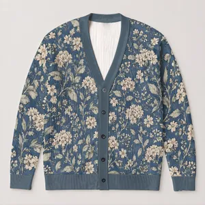 Ivory Meadow Blossoms for Relaxed Everyday Layering and Nature-Loving Style All-over Print Knitted Cardigan